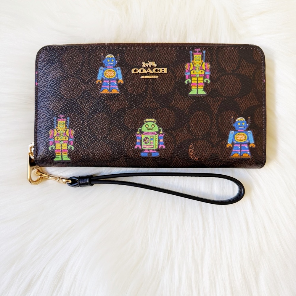 Coach Zip Around Accordion Robot Wallet in Signature Canvas